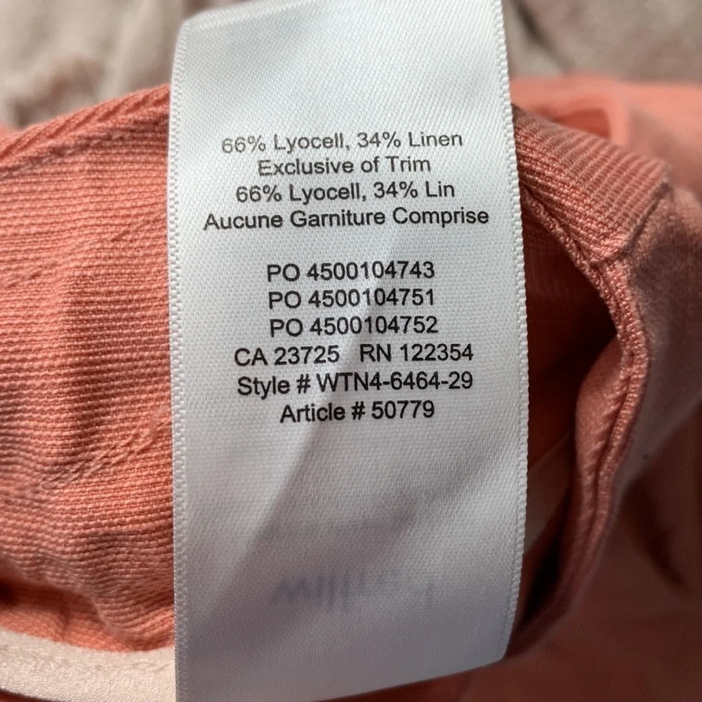 Aritizia Wilfred Linen Coral Trouser Tailored Cuffed Hi-Rise Pants sz 0